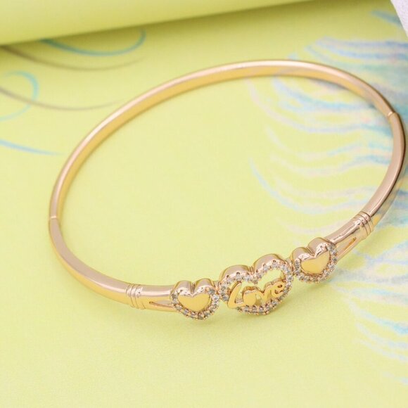 Love Heart Trio Rose Gold Bangle with CZ Accents, XPBL0584 - Picture 4 of 12